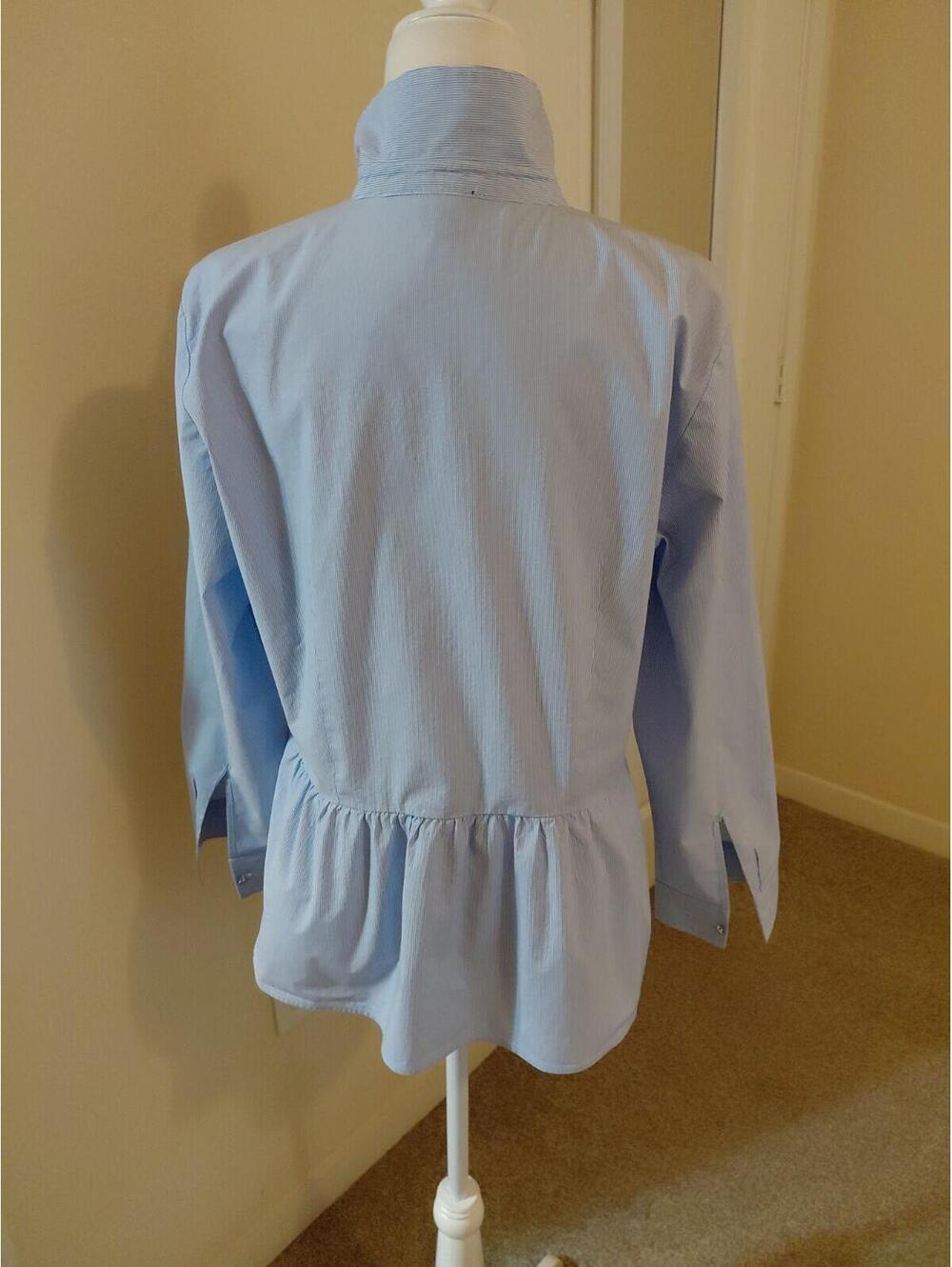 Talbots Peplum Shirt Micro Stripe Size L Light Blue And White EUC - Picture 6 of 10